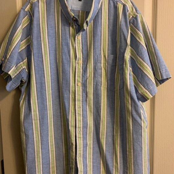 Ben Sherman Men's XXL Cotton Stretch Short Sleeve Blue Multi-Stripe Shirt - Picture 1 of 6